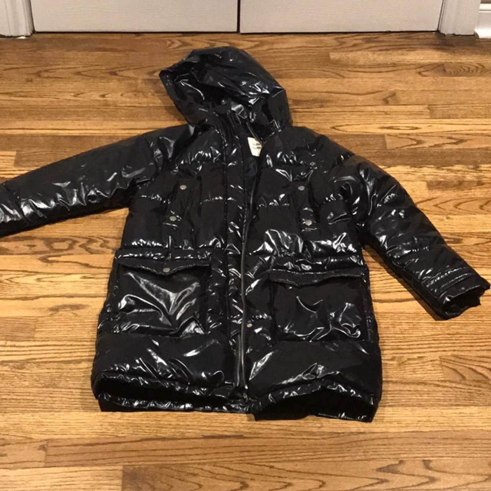 Zara kids shiny navy blue long puffer coat parka. Used like new condition.